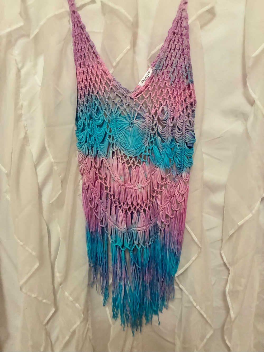 Boho Crochet Fringe Tank Top - Pink & Blue